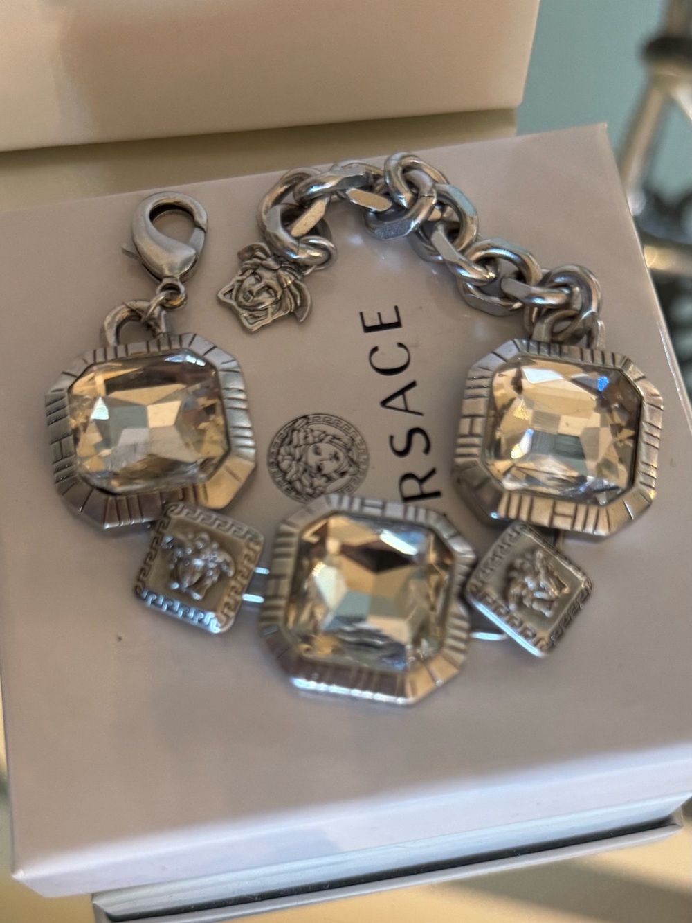 Versace Silver-Tone Bracelet with Large Clear Crystals - Picture 5 of 10